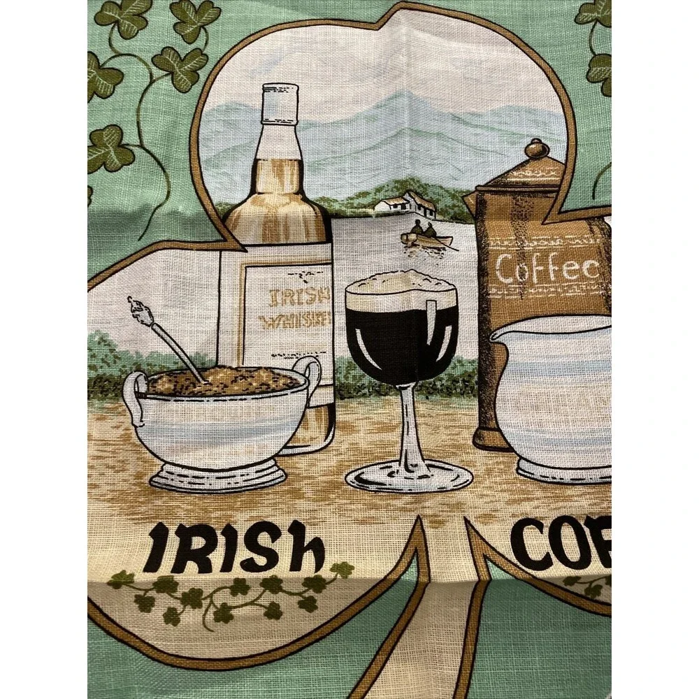 Fingal Irish Linen Irish Coffee Green Tea Towel Wall Hanging 19X30 In